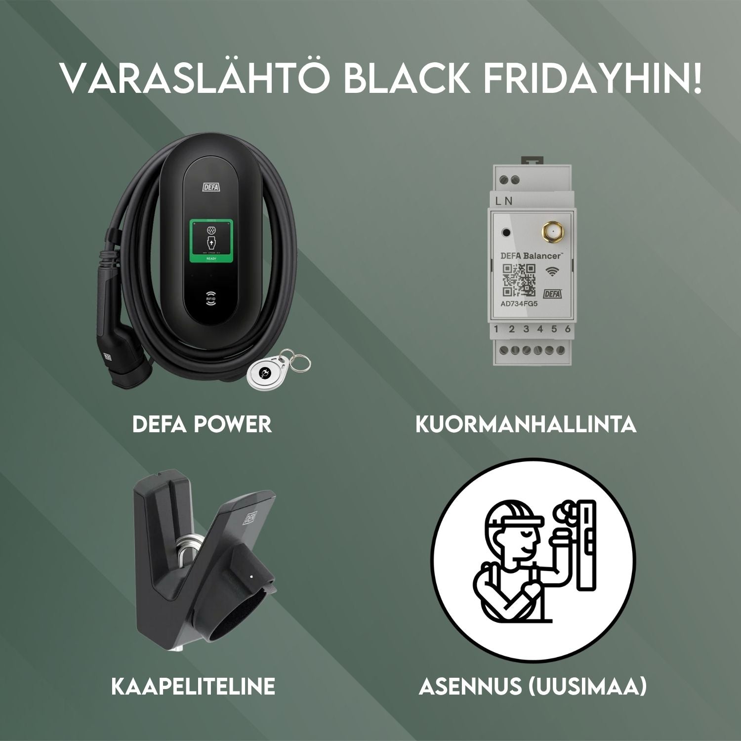 Black Month: DEFA Power -paketti asennettuna – sis. dynaaminen kuormanhallinta ja kaapeliteline