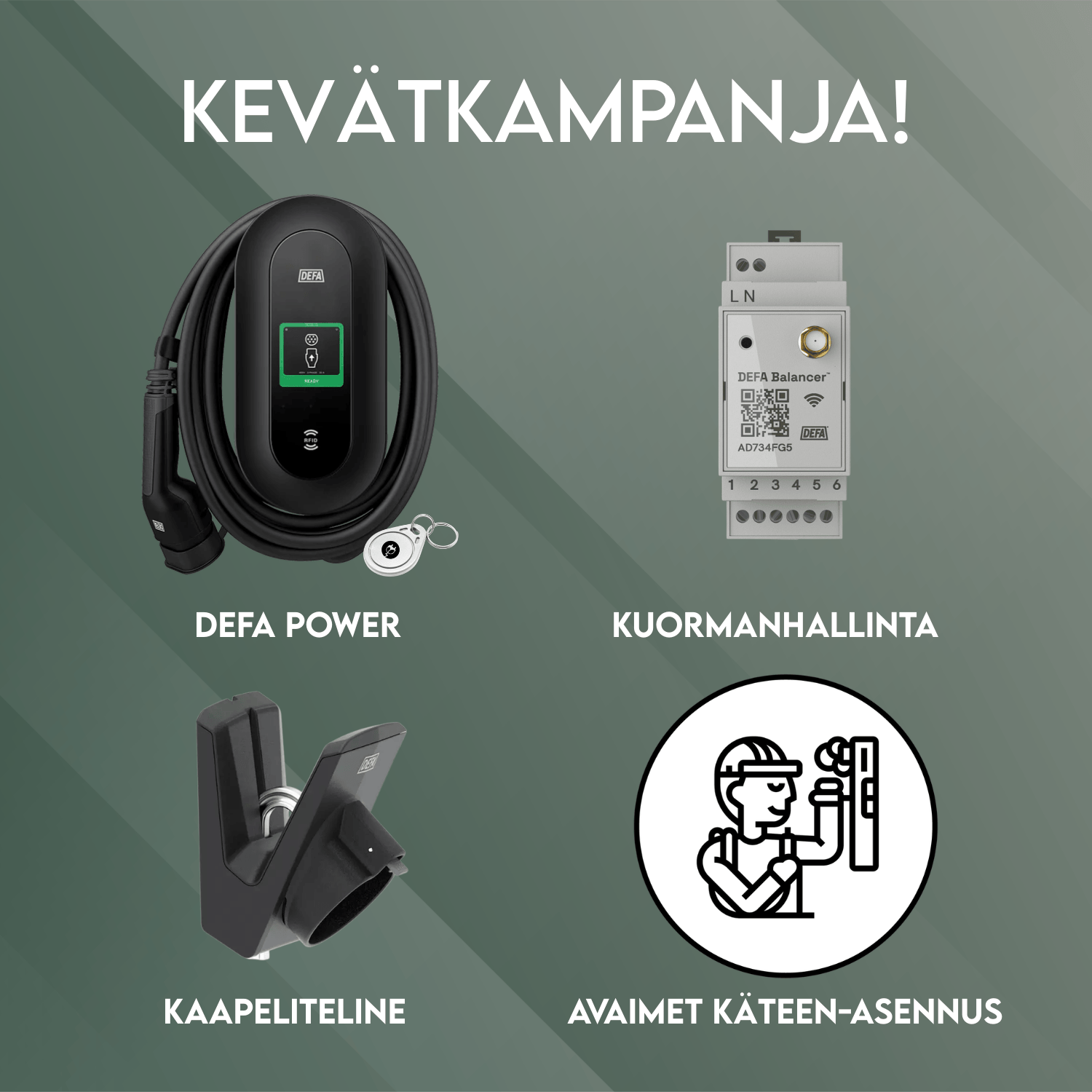 Kampanja: DEFA Power -paketti asennettuna – sis. dynaaminen kuormanhallinta ja kaapeliteline